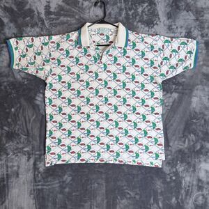 Island Casuals Short Sleeve All Over Print Collard Polo Size Large Color Animals
